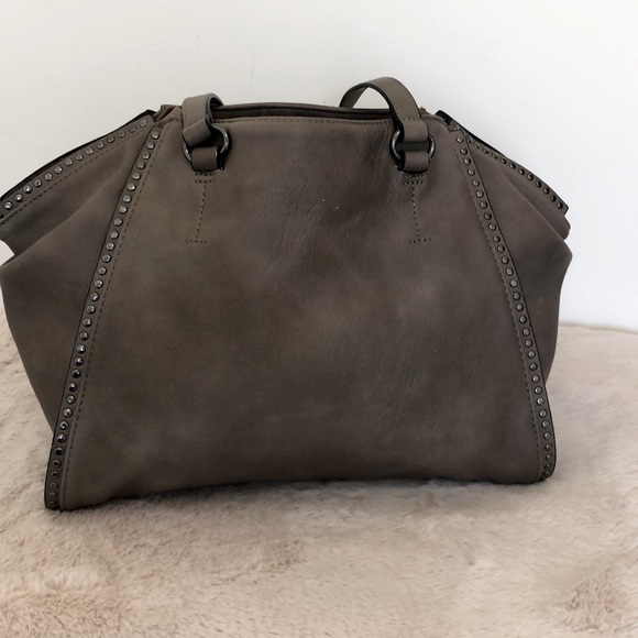 INC Hazel Studded Satchel Faux Leather Gray/Brown - Picture 1 of 9